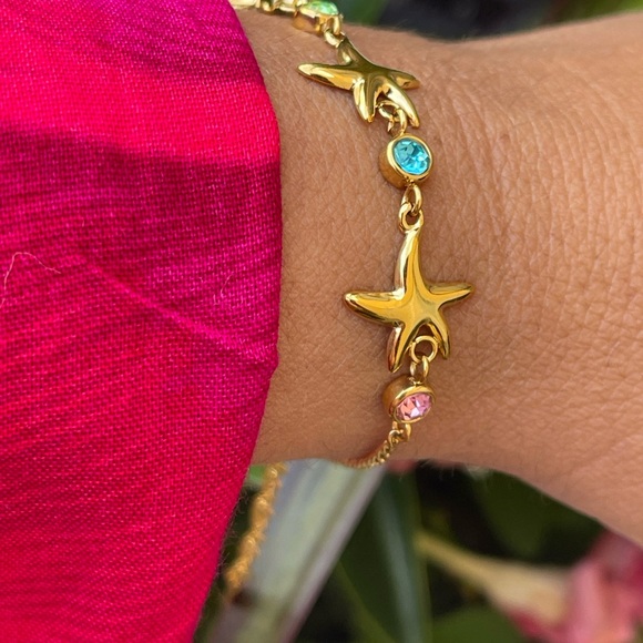 Gold Starfish Bracelet with Gemstones - Picture 4 of 7